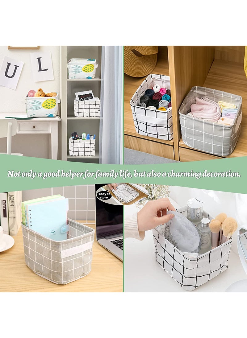HETZON SALES Collapsible Small Canvas Fabric Storage Basket with Handles Rectangle Storage Box Cube Foldable Shelf Basket Closet Desk Drawer Organizer for Nursery Home Office Pack of 6