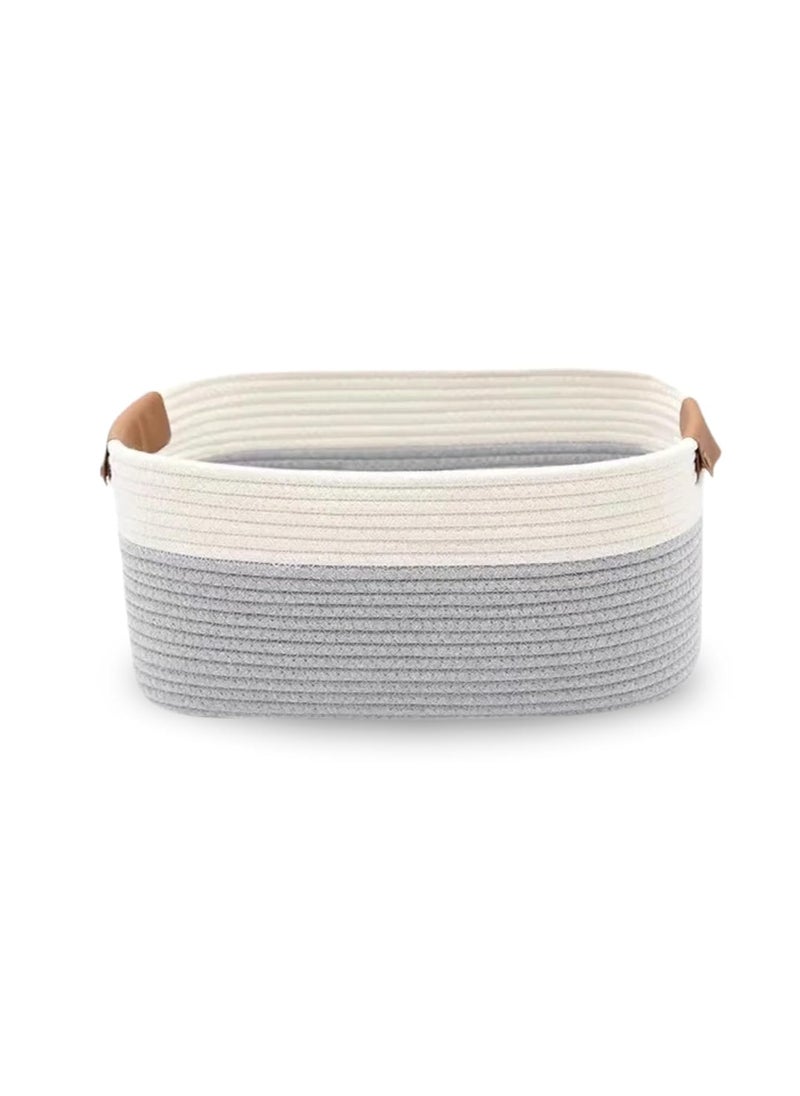 vihs Rectangle Jute Rope Woven Basket with Handles for Books Magazines Toys Decorative Rectangle Basket for Baby Nursery Living Room Bathroom Silver white15 x 98 x 7inches