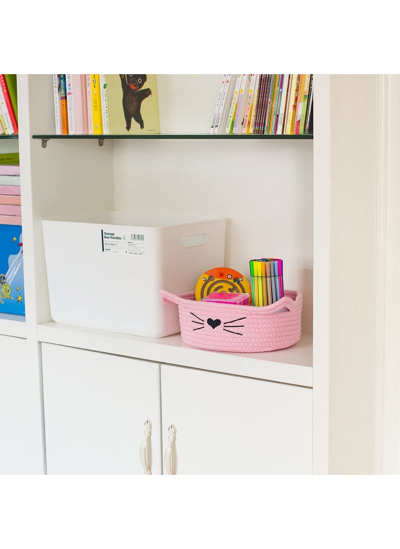 Gleckn Small Woven Basket Cotton Rope Basket With Cat Ears Little Storage Baskets For Organizing Bins Organizer Wicker Nursery Room For Kids Baby Dog Toy Drawer Gifts 95X85X4 Pink