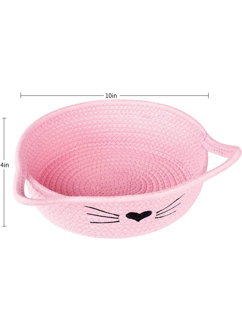 Gleckn Small Woven Basket Cotton Rope Basket With Cat Ears Little Storage Baskets For Organizing Bins Organizer Wicker Nursery Room For Kids Baby Dog Toy Drawer Gifts 95X85X4 Pink