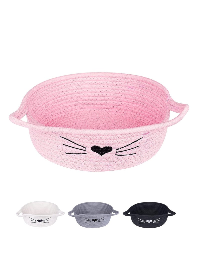 Gleckn Small Woven Basket Cotton Rope Basket With Cat Ears Little Storage Baskets For Organizing Bins Organizer Wicker Nursery Room For Kids Baby Dog Toy Drawer Gifts 95X85X4 Pink