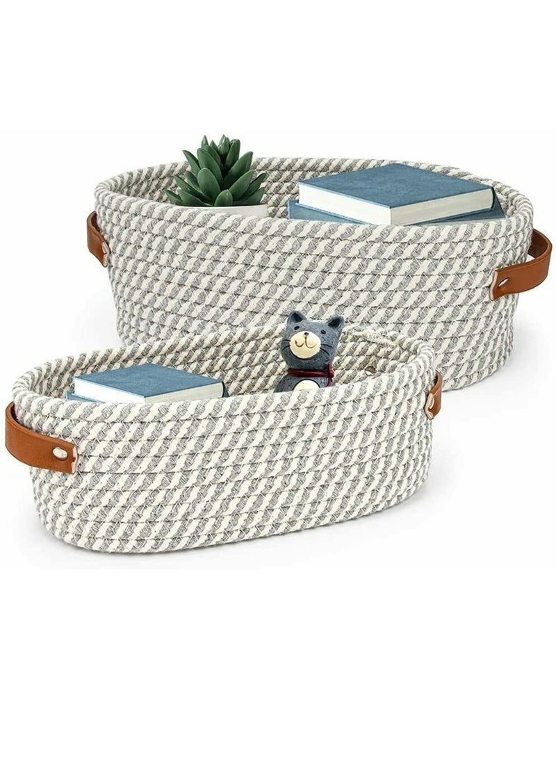 Textile and Beyond boho home decor small box rope storage book shelf jute fruits planter basket laundry cloth bag toy gift hamper baby tray bucket organizer for living room kitchen washroom set of 2