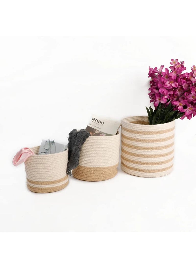 pepme Cotton Dual color basket beige cream 8 10 12 set of 3 designs
