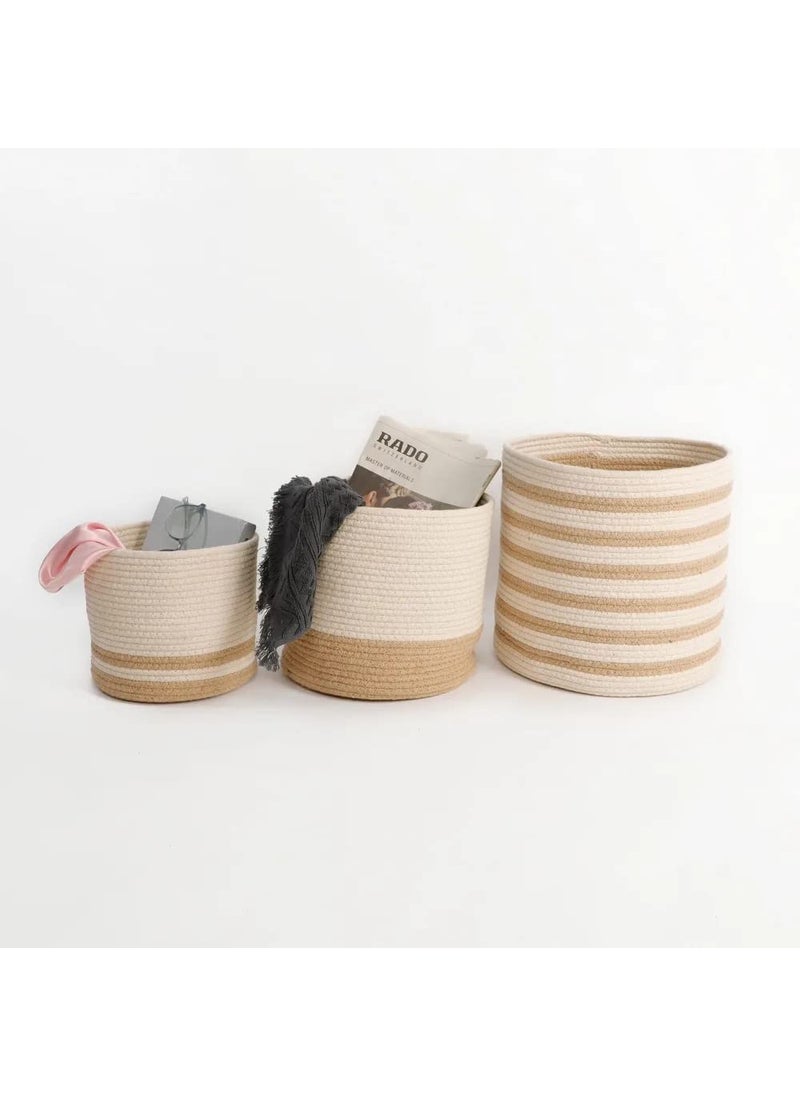 pepme Cotton Dual color basket beige cream 8 10 12 set of 3 designs