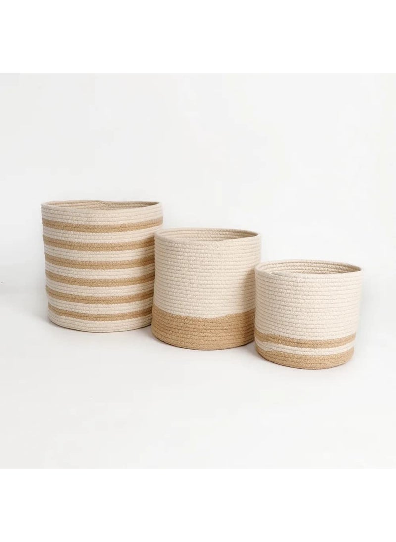 pepme Cotton Dual color basket beige cream 8 10 12 set of 3 designs