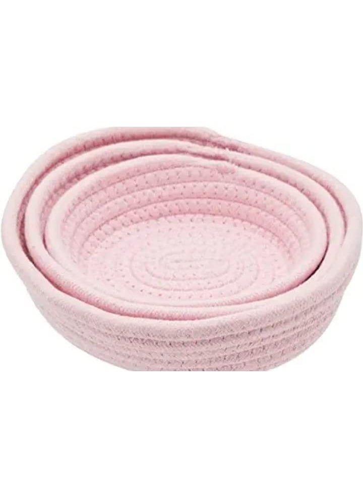 Gleckn Small Box Mini Rope Paper Storage Jute Basket Woven Bag Hamper Baby Nursery Tray Bucket Organizer Set Of 3 For Kids Toys Fruits Kitchen Office Shelf Pink