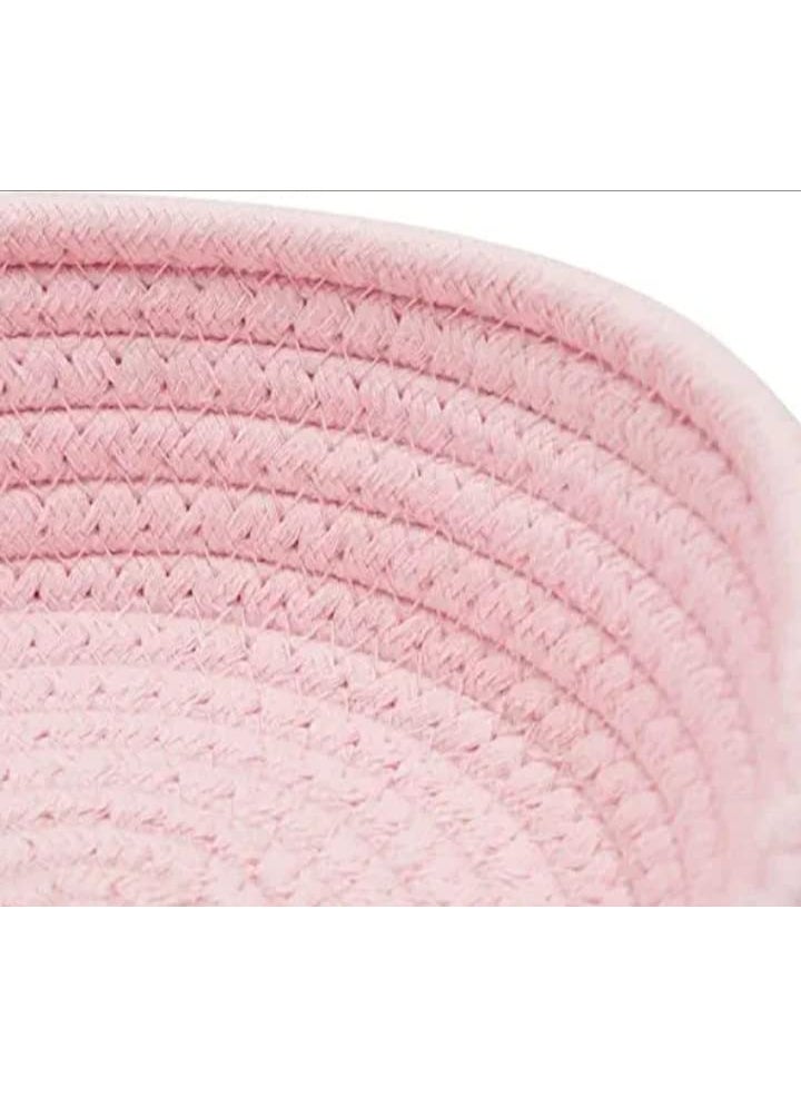 Gleckn Small Box Mini Rope Paper Storage Jute Basket Woven Bag Hamper Baby Nursery Tray Bucket Organizer Set Of 3 For Kids Toys Fruits Kitchen Office Shelf Pink