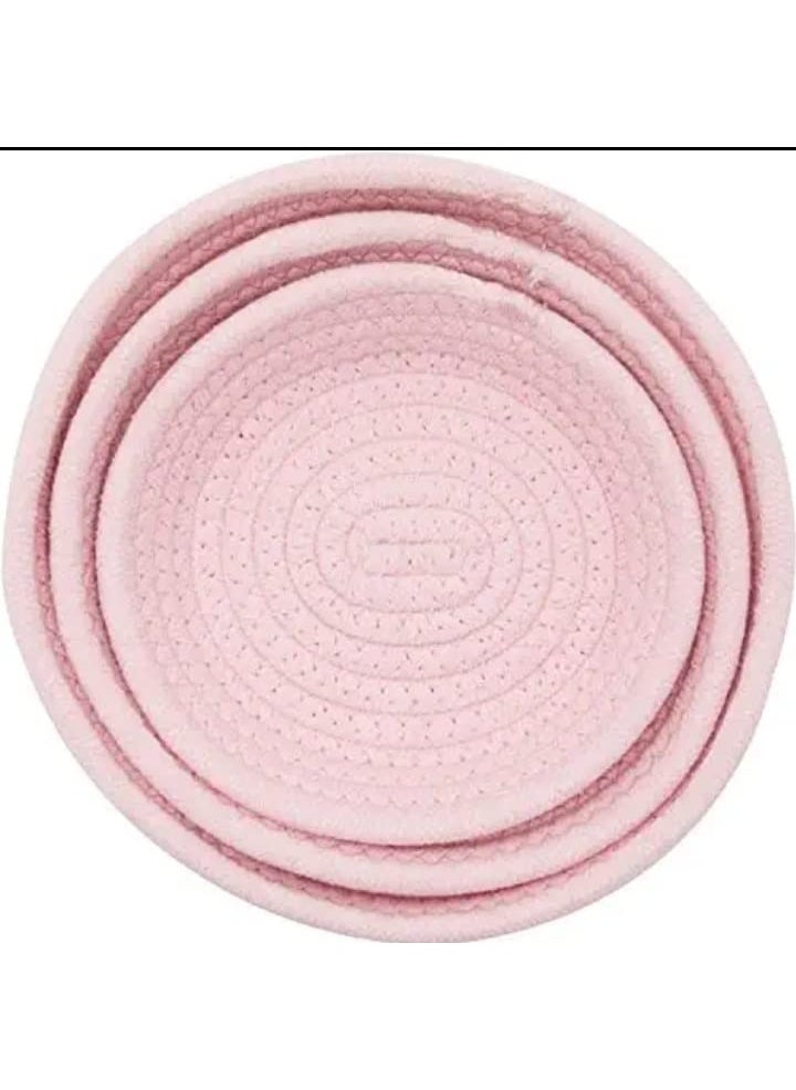 Gleckn Small Box Mini Rope Paper Storage Jute Basket Woven Bag Hamper Baby Nursery Tray Bucket Organizer Set Of 3 For Kids Toys Fruits Kitchen Office Shelf Pink