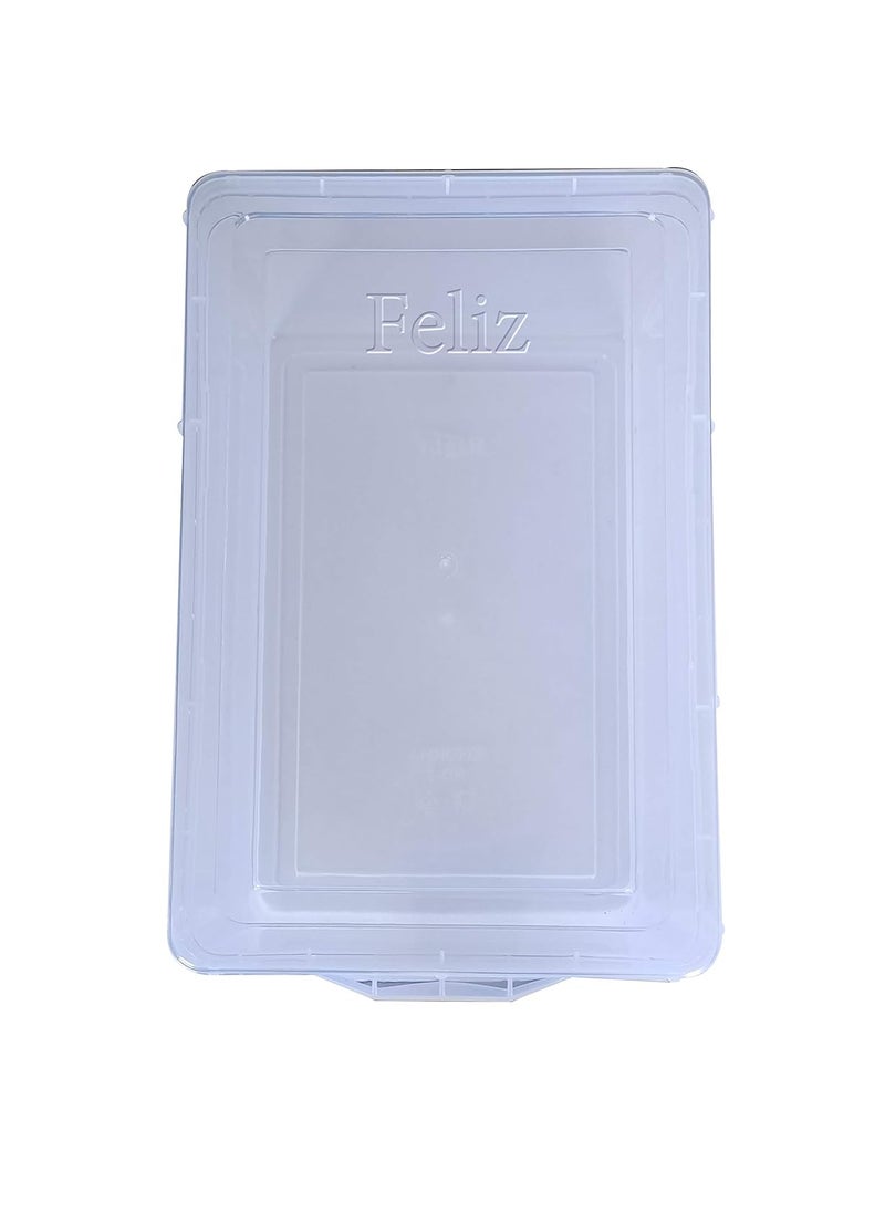 Feliz Clear Plastic Extra Large Storage Boxes Set of 3 Transparent Size 15x10x7 inches Fully Detachable lid Rectangular