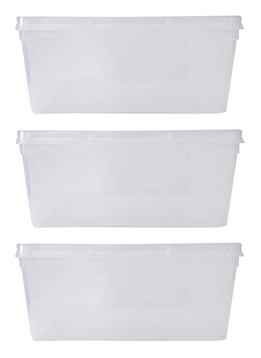 Feliz Clear Plastic Extra Large Storage Boxes Set of 3 Transparent Size 15x10x7 inches Fully Detachable lid Rectangular