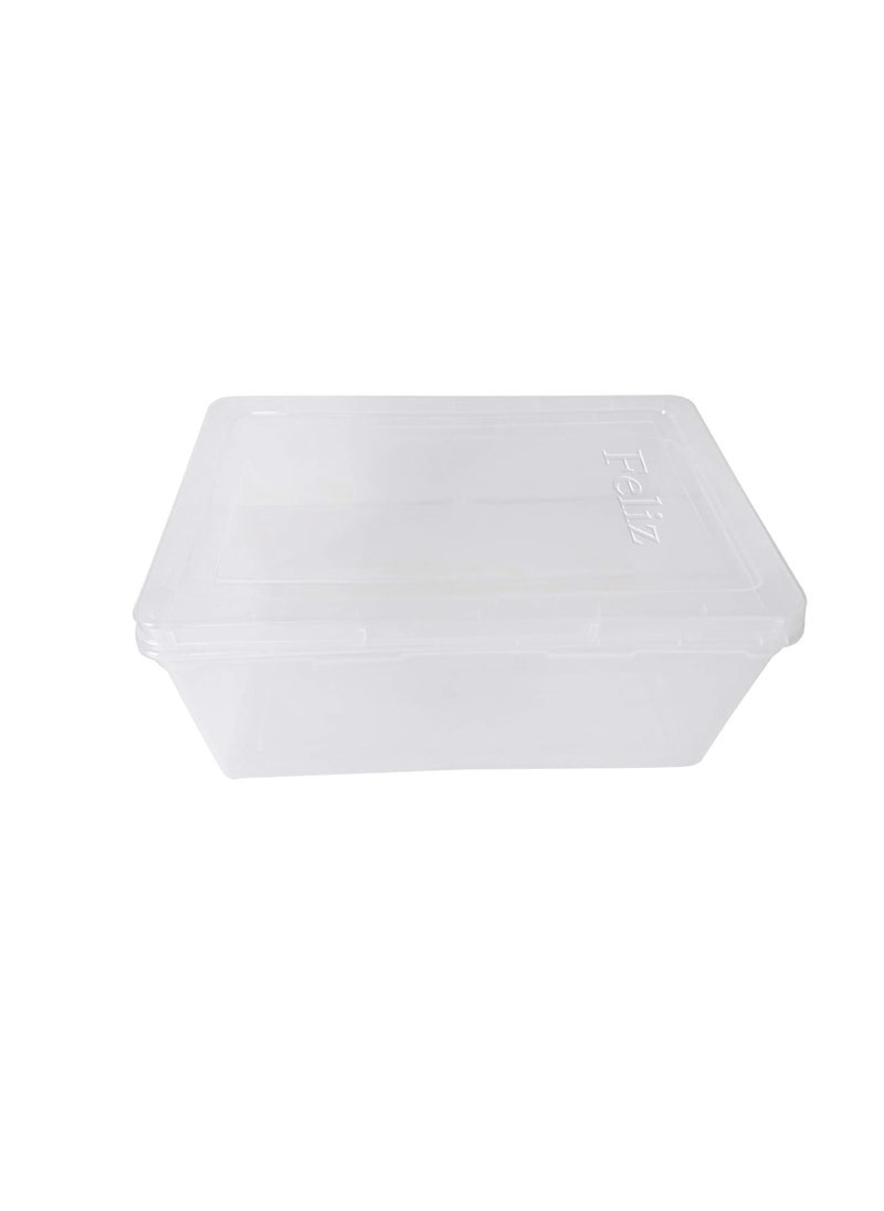 Feliz Clear Plastic Extra Large Storage Boxes Set of 3 Transparent Size 15x10x7 inches Fully Detachable lid Rectangular