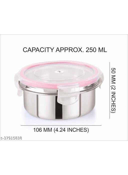 QUALIZA Stainless Steel Air Tight Lunch BOC Leak Proof Click Seal Travelling OfficePicnic for Kids School 2 pcs250 ml