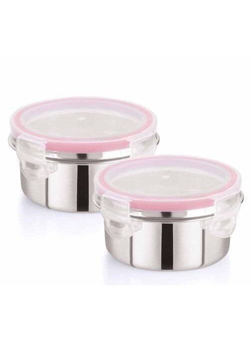 QUALIZA Stainless Steel Air Tight Lunch BOC Leak Proof Click Seal Travelling OfficePicnic for Kids School 2 pcs250 ml