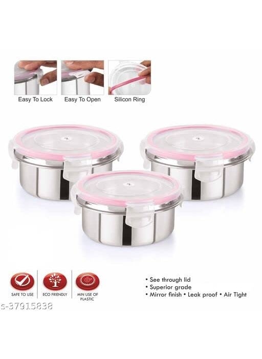 QUALIZA Stainless Steel Air Tight Lunch BOC Leak Proof Click Seal Travelling OfficePicnic for Kids School 2 pcs250 ml