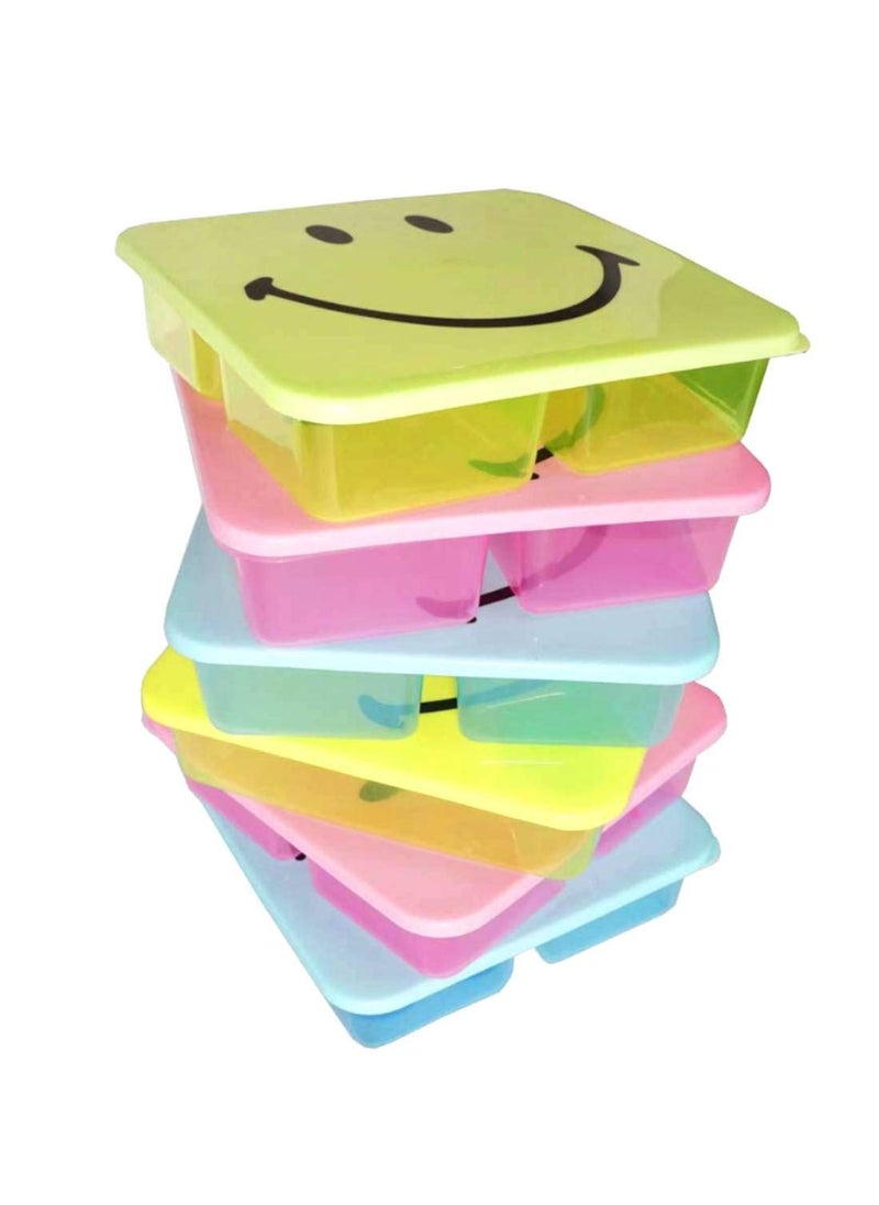 ShubhKraft Return Gifts Goodday Lunch box for Kids Birthday Party with 3 Compartment Plastic Lunch Box Tiffin Set Food Saver Organizer with Spoon Fork Set in Bulk Gifts for Girls Boys Pack of 6 Multicolor