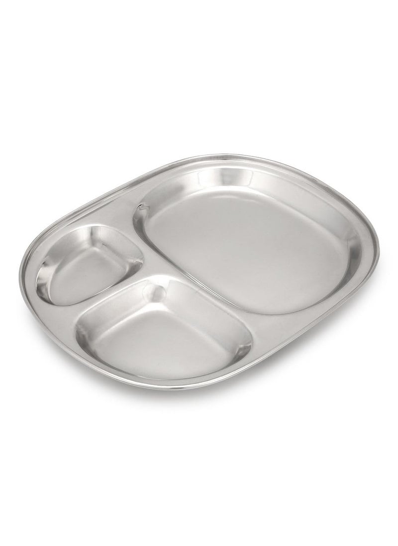 Dynore Stainless Steel 3 in 1 Three Compartment NastaSnacksKids Nasta PlatePartition Plate Set of 6