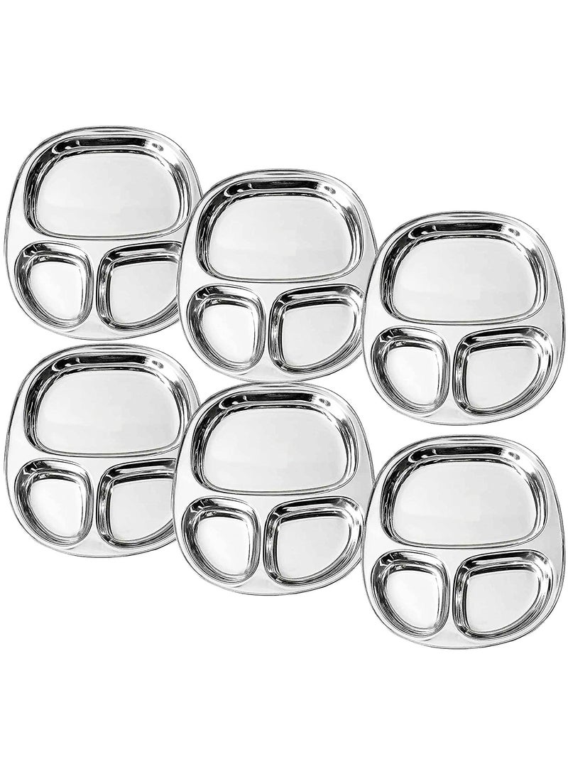 Dynore Stainless Steel 3 in 1 Three Compartment NastaSnacksKids Nasta PlatePartition Plate Set of 6