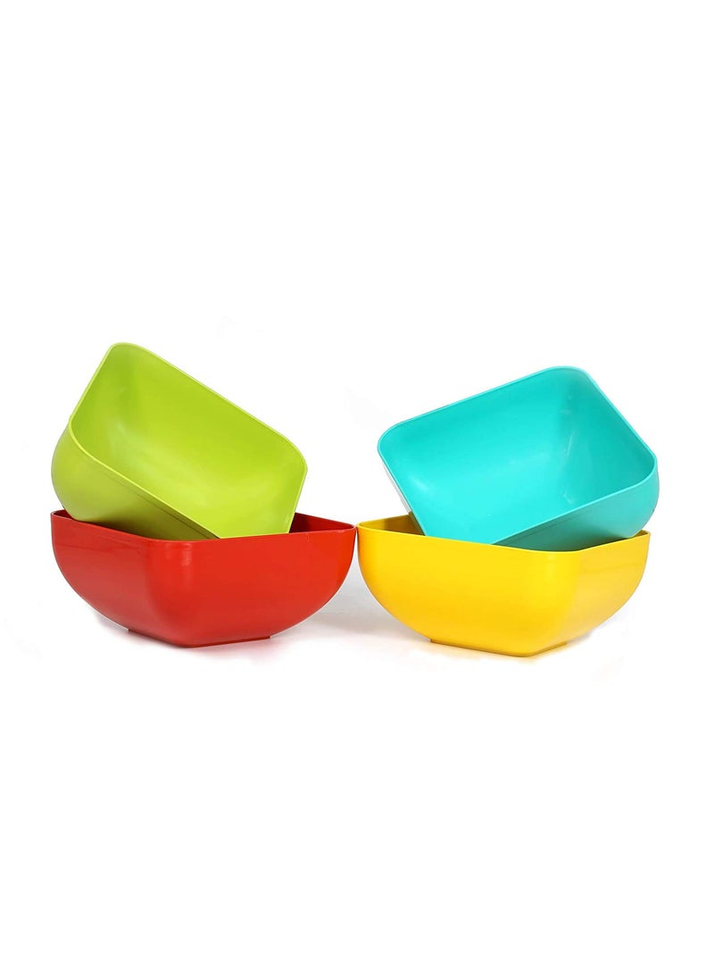 QUALIZA Plastic Unbreakable Colorful Microwave Safe Cooking Mixing and Serving Bowls Set for CakeFoodSnacksDry Fruits Freezer Safe for Kitchen Square 1500 ml Each