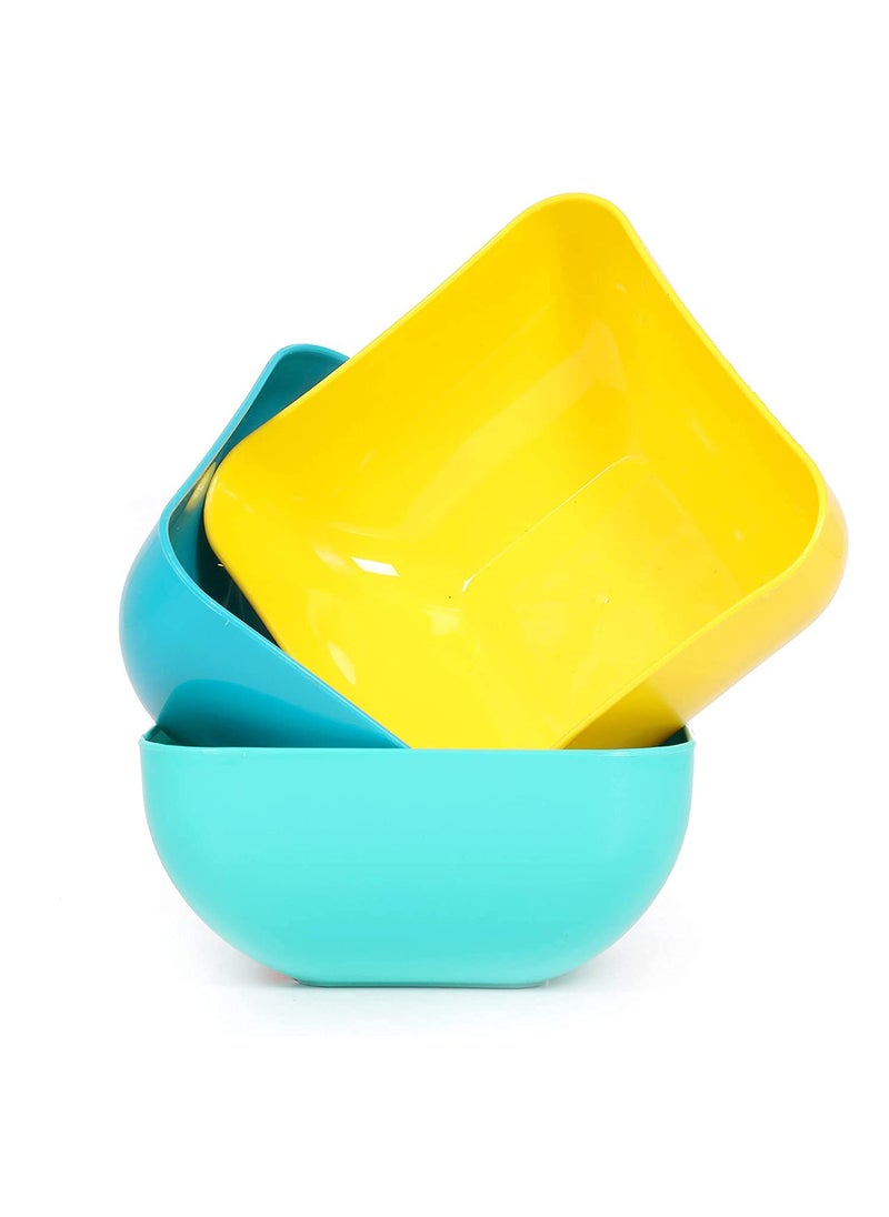 QUALIZA Plastic Unbreakable Colorful Microwave Safe Cooking Mixing and Serving Bowls Set for CakeFoodSnacksDry Fruits Freezer Safe for Kitchen Square 1500 ml Each