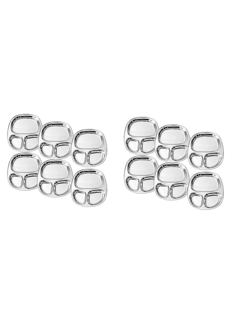 Dynore Stainless Steel 3 in 1 Three Compartment NastaKids Snacks PlatePartition Plate Set of 12