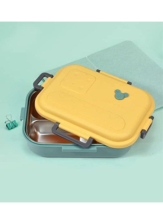 Shoppersduniya 3 Compartment Lunch Box Stainless Steel Leak Proof Tiffin Box for Boys Girls School Office Yellow