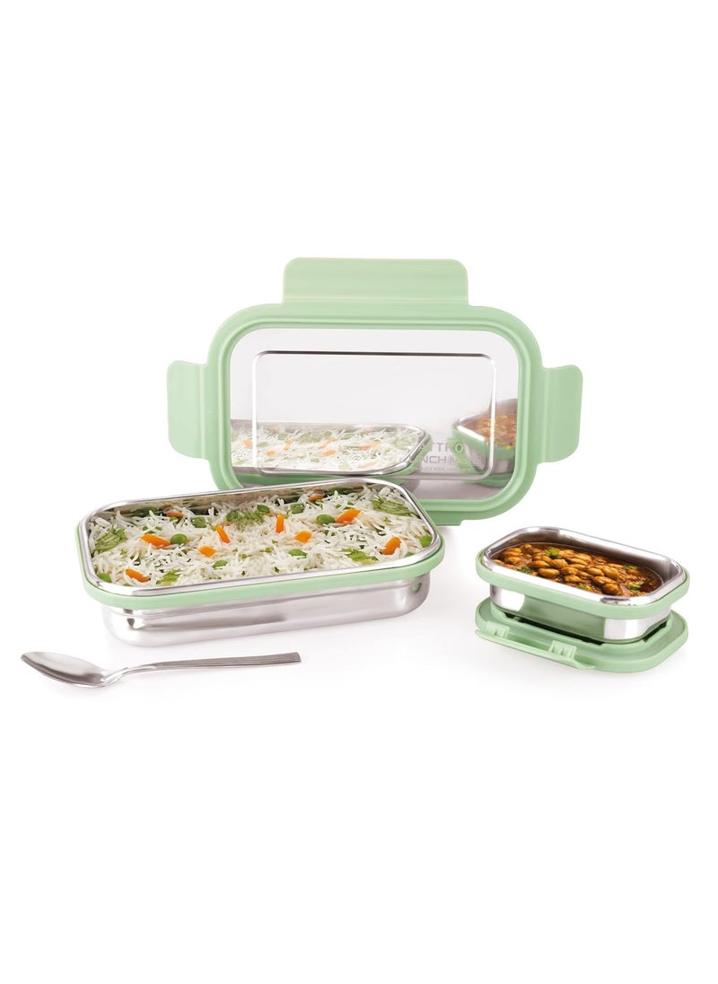 Attro Lunchmate Stainless Steel Airtight LeakProof Lunch Box for Office School Picnic 800 Ml Green