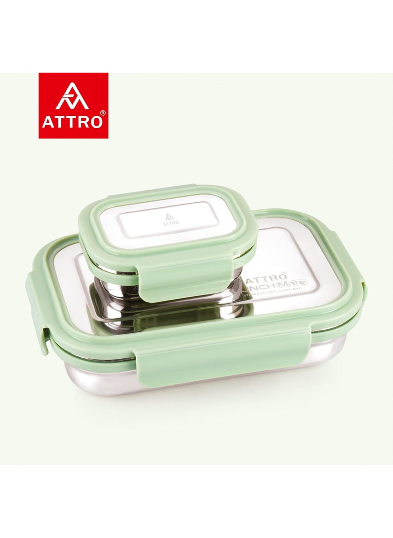 Attro Lunchmate Stainless Steel Airtight LeakProof Lunch Box for Office School Picnic 800 Ml Green
