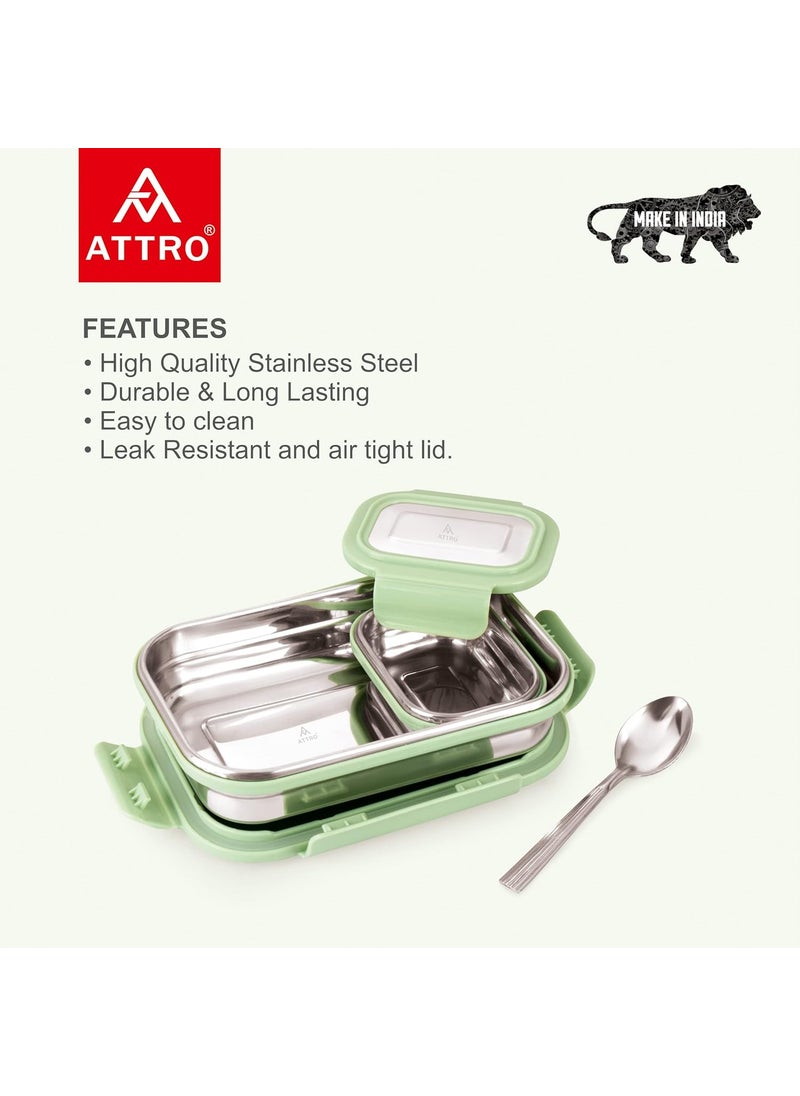 Attro Lunchmate Stainless Steel Airtight LeakProof Lunch Box for Office School Picnic 800 Ml Green