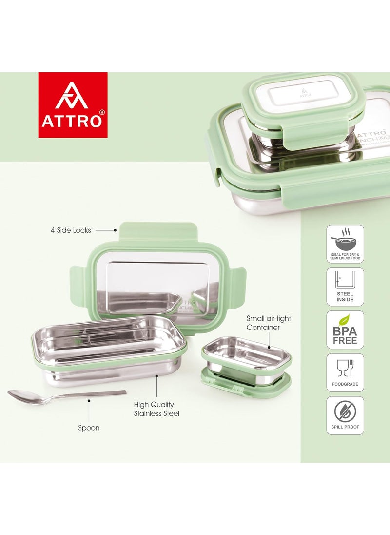 Attro Lunchmate Stainless Steel Airtight LeakProof Lunch Box for Office School Picnic 800 Ml Green