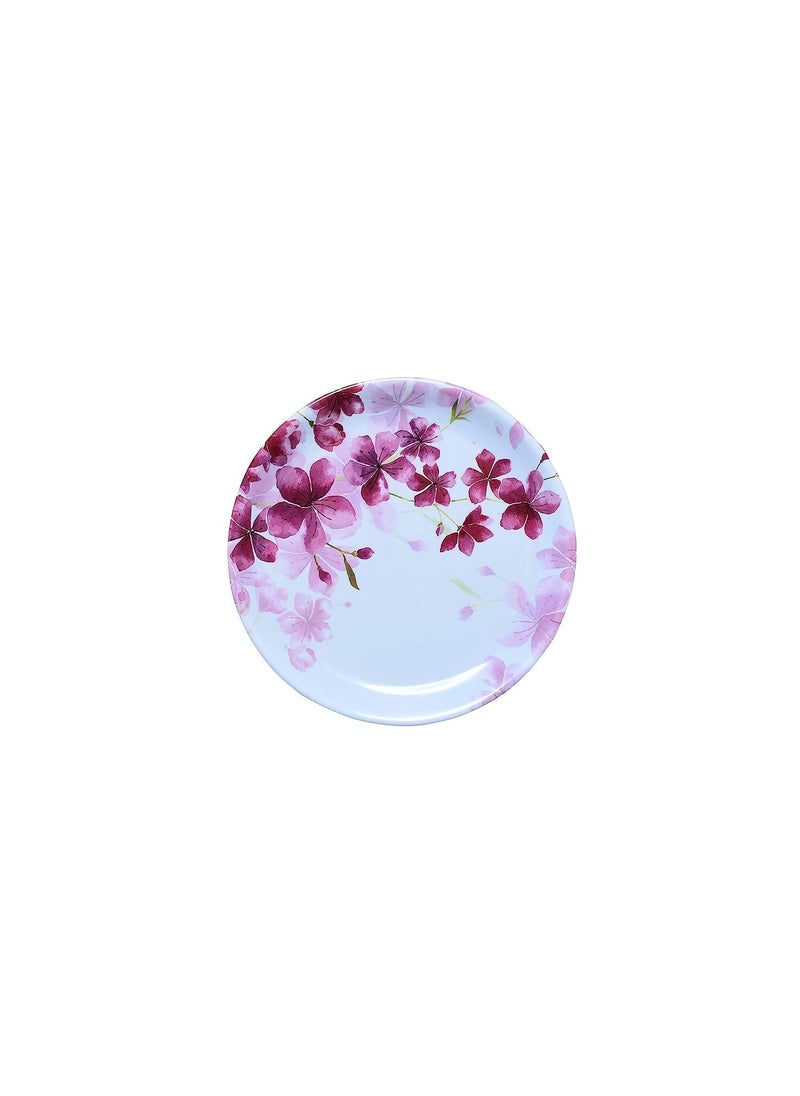 DRIZLING Melamine Round Premium Starter Floral Printed Dinner White Plates Set of 6 Size 10Inches Design12