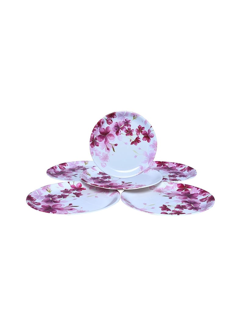 DRIZLING Melamine Round Premium Starter Floral Printed Dinner White Plates Set of 6 Size 10Inches Design12