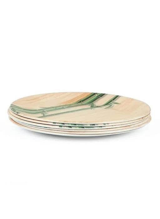 DRIZLING 10 Inch Dishwasher Safe Melamine Printed Bamboo Style Full Size Round DinnerLunchParty Plates Set of 6