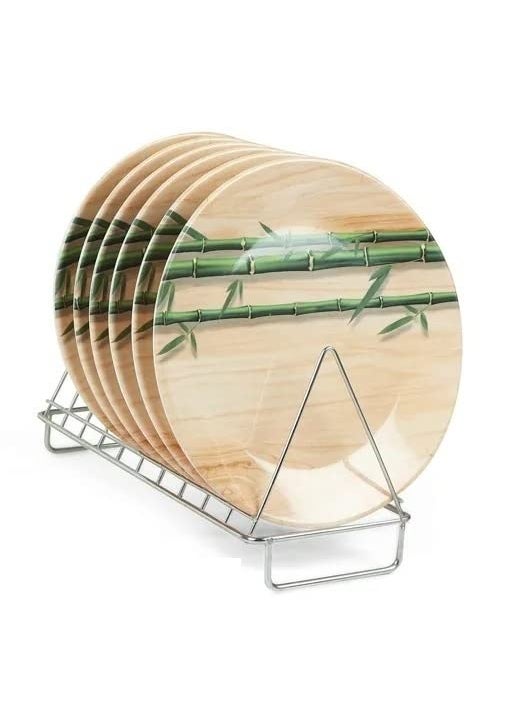 DRIZLING 10 Inch Dishwasher Safe Melamine Printed Bamboo Style Full Size Round DinnerLunchParty Plates Set of 6