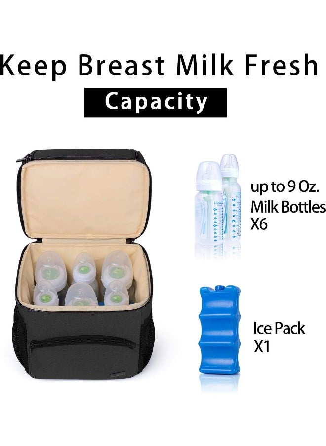 Teamoy Double Layer Breastmilk Cooler Bag with Ice Pack, Travel Baby Bottle Cooler Bag Tote Up to 6 Large 9 Ounce Bottles