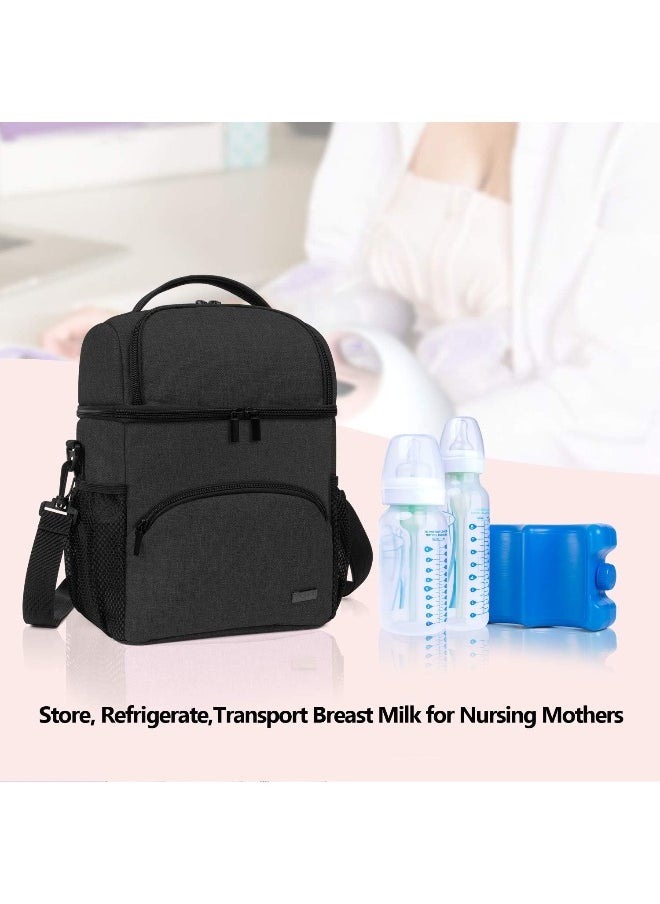 Teamoy Double Layer Breastmilk Cooler Bag with Ice Pack, Travel Baby Bottle Cooler Bag Tote Up to 6 Large 9 Ounce Bottles