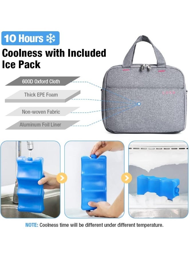 Lekebaby Breast Milk Cooler Bag with Contoured Ice Pack Fits 6 Breastmilk Baby Bottles Cooler Tote Bag for Nursing Mothers, Grey