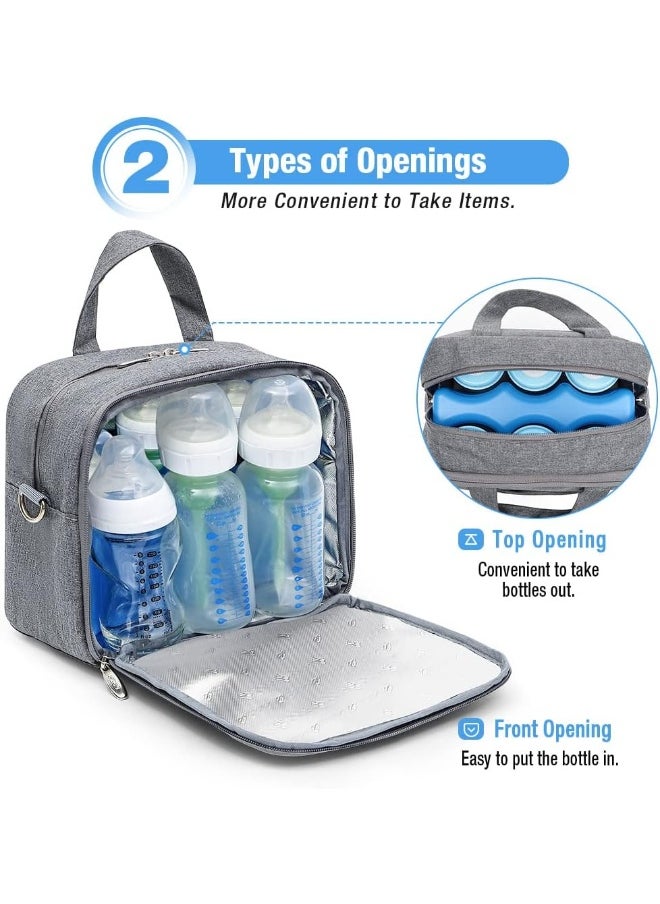 Lekebaby Breast Milk Cooler Bag with Contoured Ice Pack Fits 6 Breastmilk Baby Bottles Cooler Tote Bag for Nursing Mothers, Grey