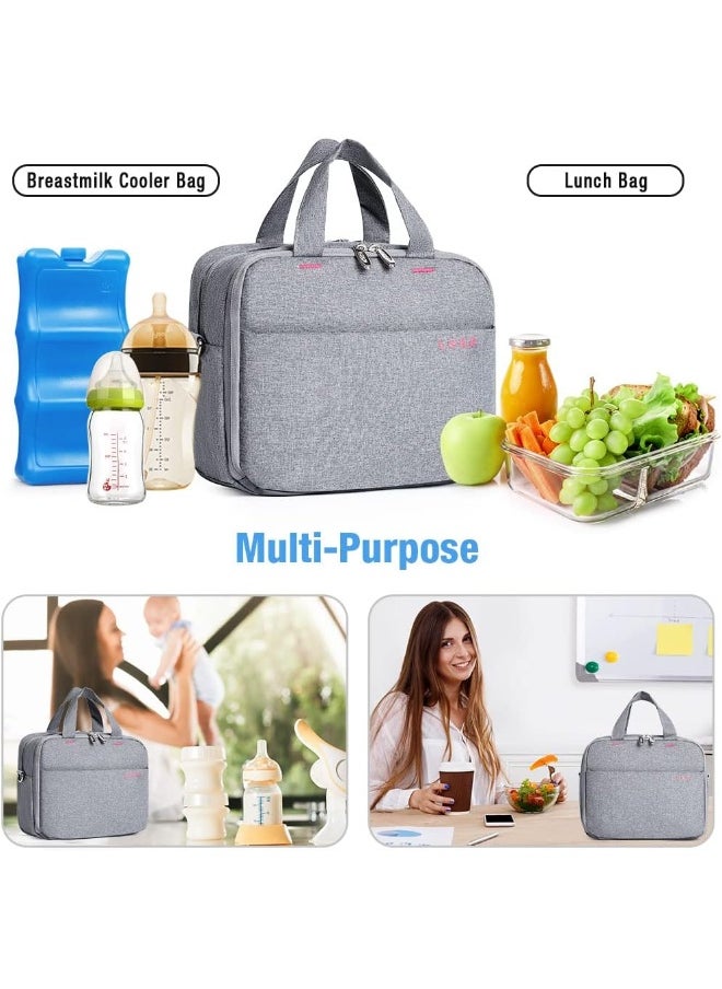 Lekebaby Breast Milk Cooler Bag with Contoured Ice Pack Fits 6 Breastmilk Baby Bottles Cooler Tote Bag for Nursing Mothers, Grey