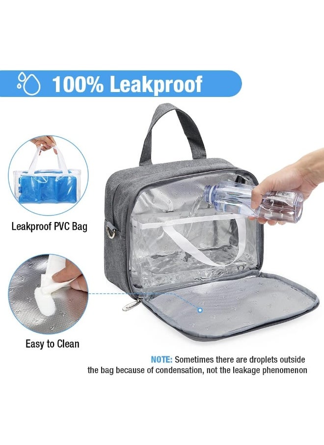Lekebaby Breast Milk Cooler Bag with Contoured Ice Pack Fits 6 Breastmilk Baby Bottles Cooler Tote Bag for Nursing Mothers, Grey