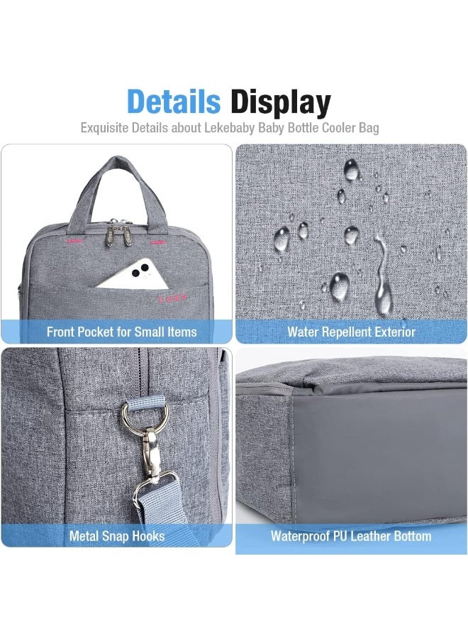 Lekebaby Breast Milk Cooler Bag with Contoured Ice Pack Fits 6 Breastmilk Baby Bottles Cooler Tote Bag for Nursing Mothers, Grey