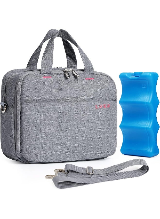 Lekebaby Breast Milk Cooler Bag with Contoured Ice Pack Fits 6 Breastmilk Baby Bottles Cooler Tote Bag for Nursing Mothers, Grey