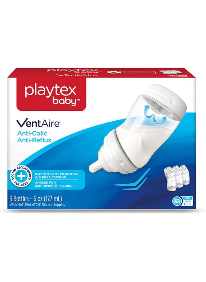 Playtex Baby Ventaire Anti Colic Baby Bottle, BPA Free, 6 Ounce - 3 Pack