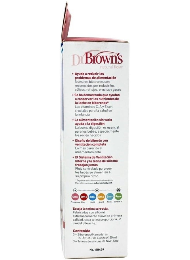 Dr. Brown's Baby Bottle, 4 Ounce, 3-Count - Pink