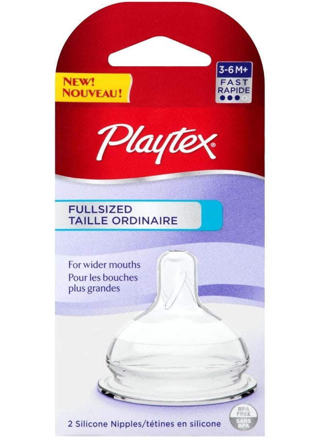 Playtex Full-Sized Nipple, Fast Flow, 2-Count