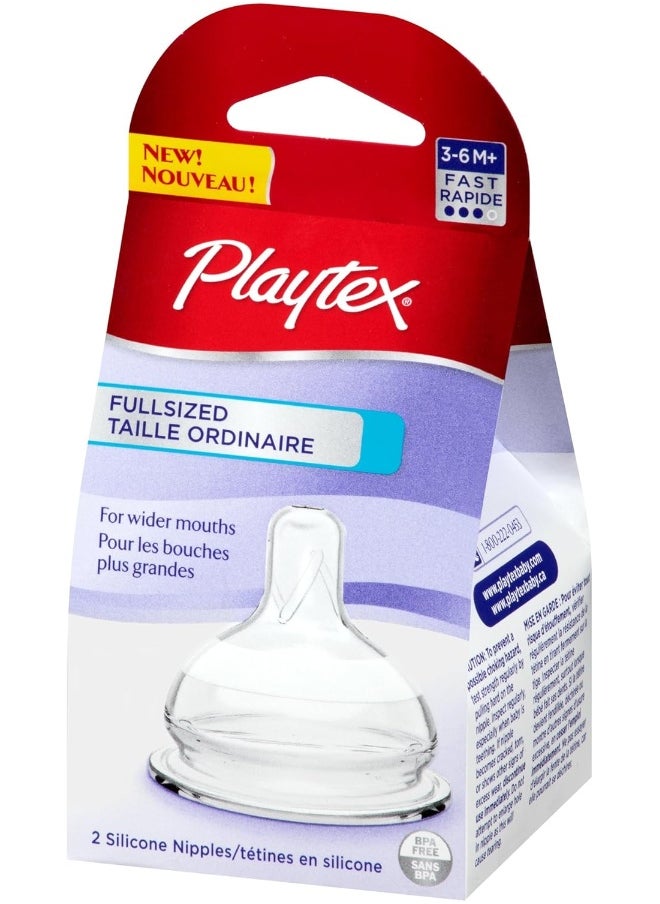 Playtex Full-Sized Nipple, Fast Flow, 2-Count