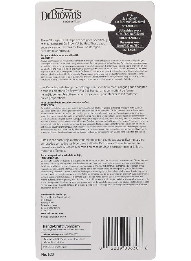 Dr. Brown's Natural Flow Standard Storage Travel Caps Replacement, 6 Pack