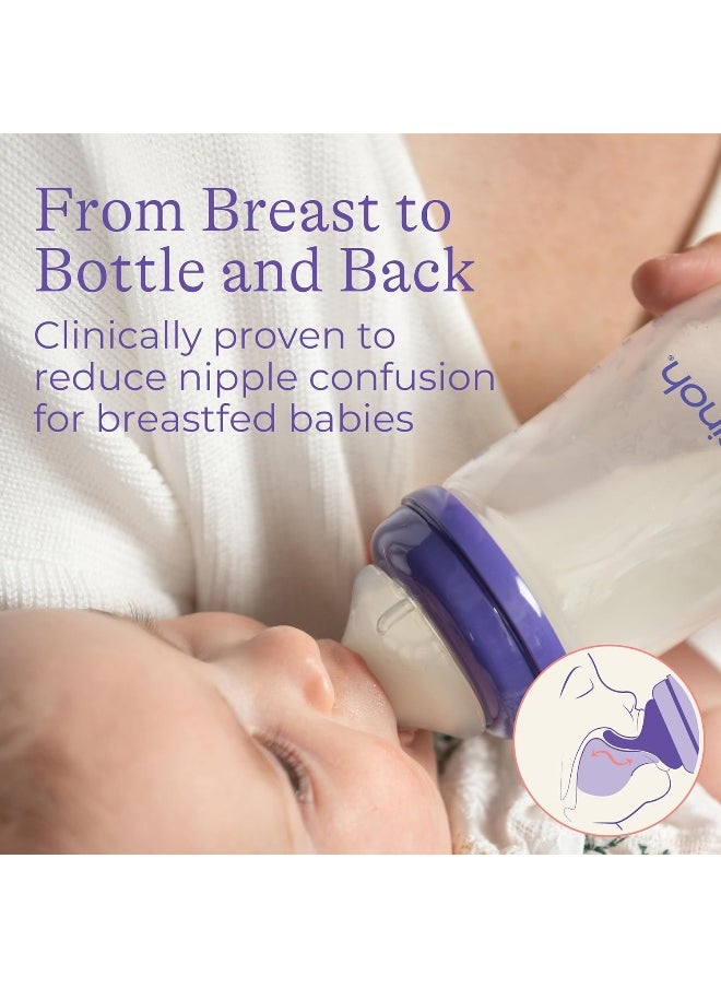 Lansinoh Baby Bottles for Breastfeeding Babies, 8 Ounces, 3 Count, Includes 3 Medium Flow (Size 3M)