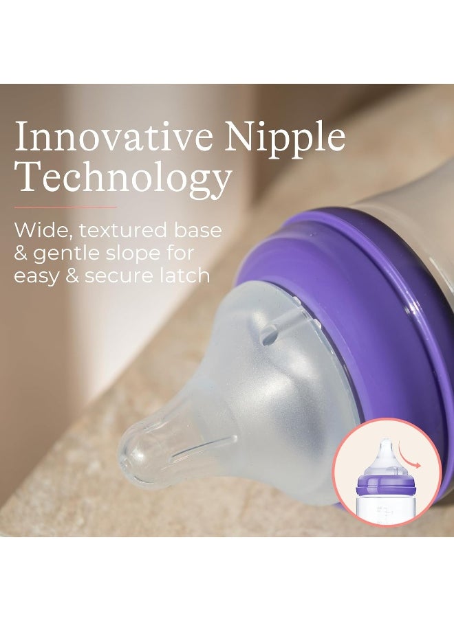 Lansinoh Baby Bottles for Breastfeeding Babies, 8 Ounces, 3 Count, Includes 3 Medium Flow (Size 3M)