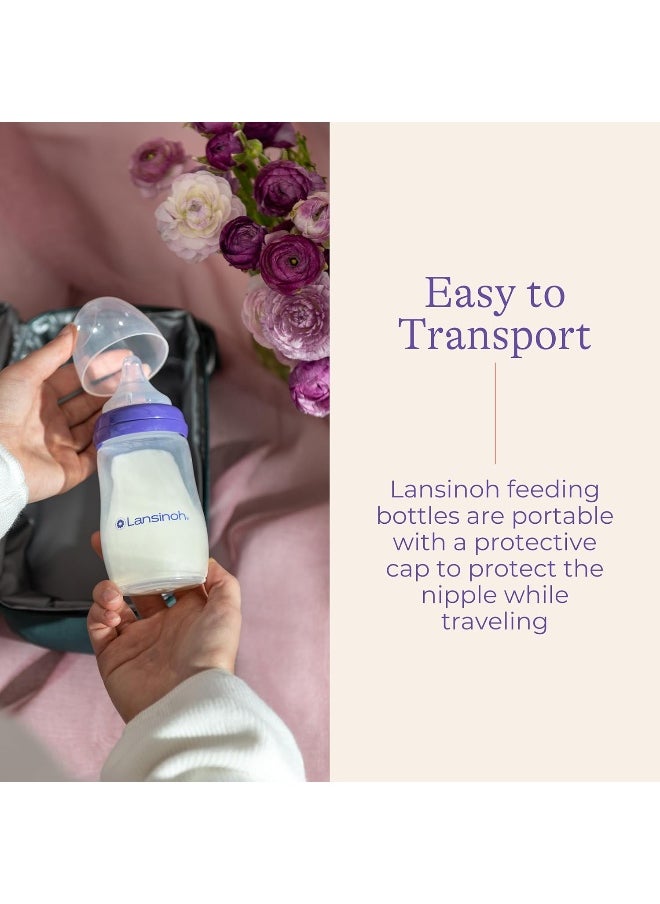 Lansinoh Baby Bottles for Breastfeeding Babies, 8 Ounces, 3 Count, Includes 3 Medium Flow (Size 3M)