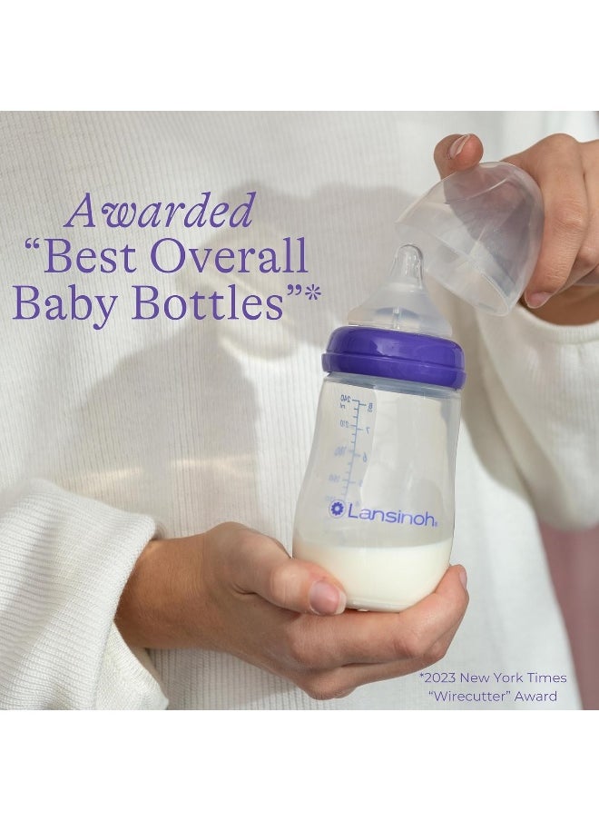 Lansinoh Baby Bottles for Breastfeeding Babies, 8 Ounces, 3 Count, Includes 3 Medium Flow (Size 3M)